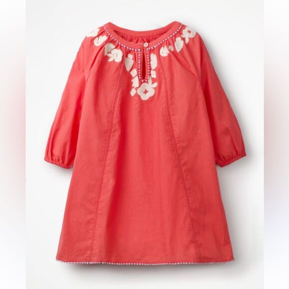Boden Other - Boden mini girls Red/coral Embellished  embroidered Pom Pom 3/4 Sleeve dress 8/9